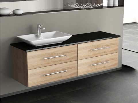 Flex Badmöbel 160, Eiche Gold, Keramik Waschbecken,...