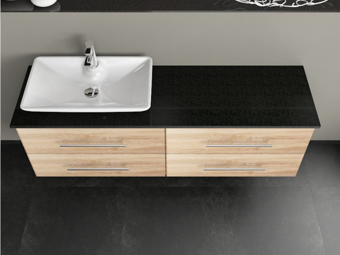 Flex Badmöbel 160, Eiche Gold, Keramik Waschbecken,...