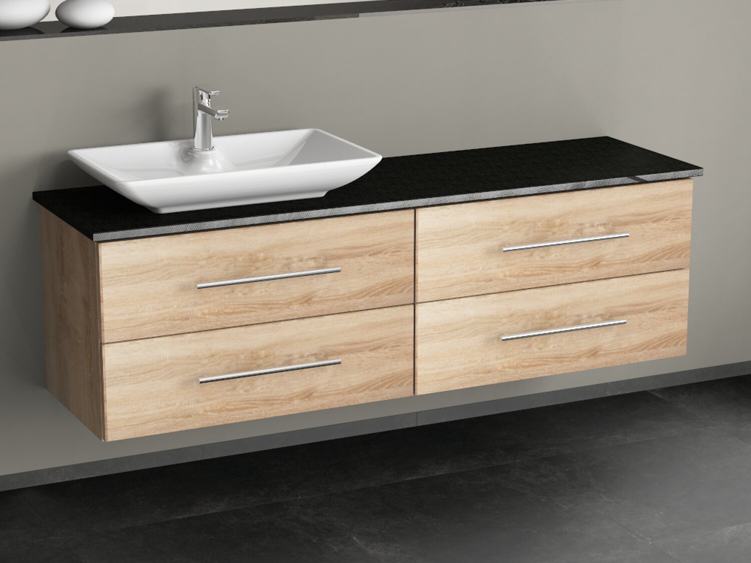Flex Badm&ouml;bel 160, Eiche Gold, Keramik Waschbecken, Natursteinplatte