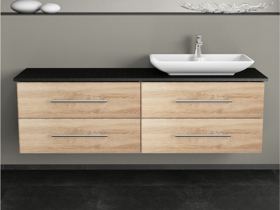Flex Badm&ouml;bel 160, Eiche Gold, Keramik Waschbecken, Natursteinplatte