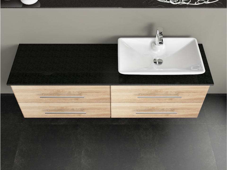 Flex Badm&ouml;bel 160, Eiche Gold, Keramik Waschbecken, Natursteinplatte