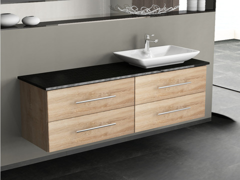 Flex Badmöbel 160, Eiche Gold, Keramik Waschbecken,...