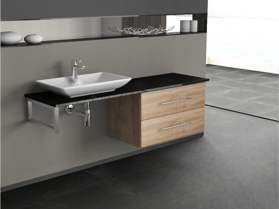 Flex Badm&ouml;bel 160, Eiche Gold, Keramik Waschbecken, Natursteinplatte