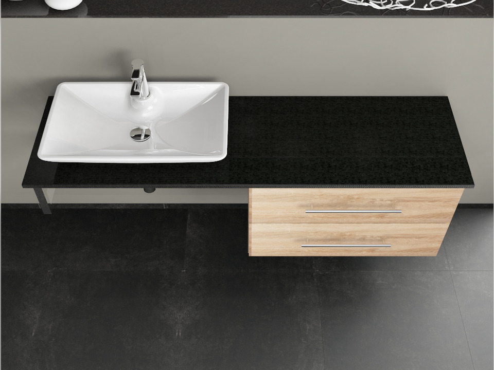 Flex Badm&ouml;bel 160, Eiche Gold, Keramik Waschbecken, Natursteinplatte