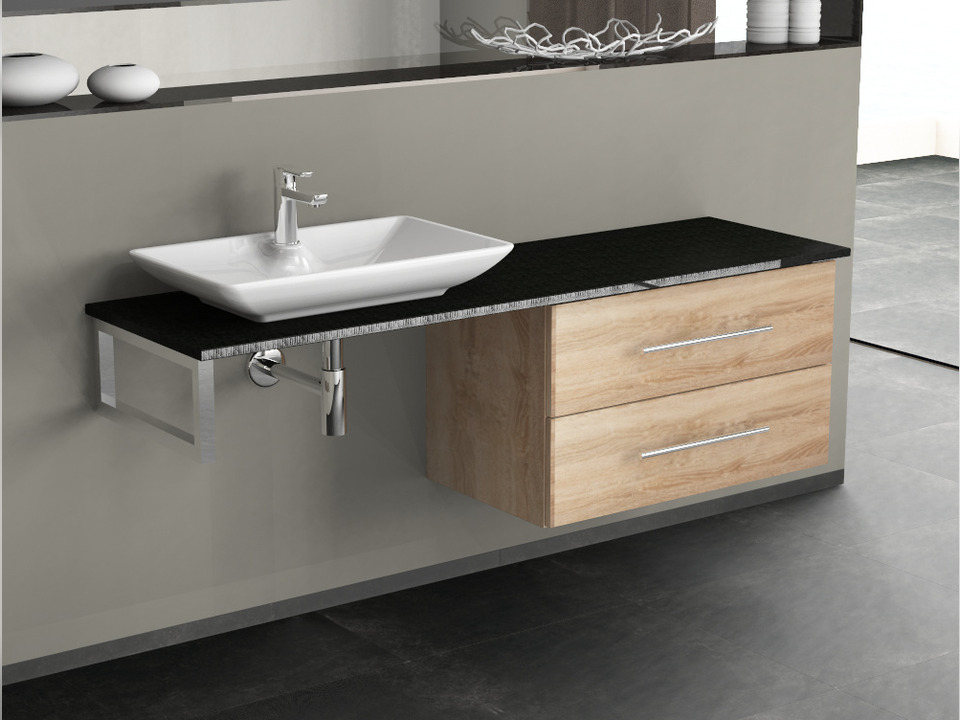 Flex Badm&ouml;bel 160, Eiche Gold, Keramik Waschbecken, Natursteinplatte