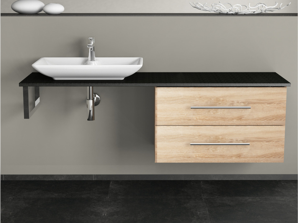 Flex Badm&ouml;bel 160, Eiche Gold, Keramik Waschbecken, Natursteinplatte