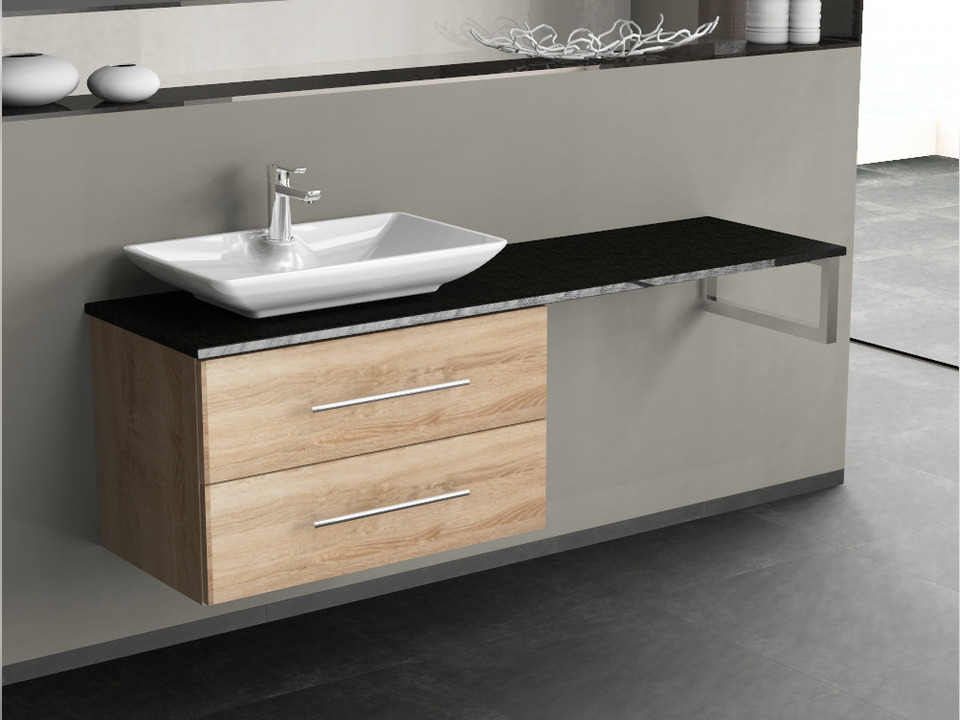 Flex Badm&ouml;bel 160, Eiche Gold, Keramik Waschbecken, Natursteinplatte