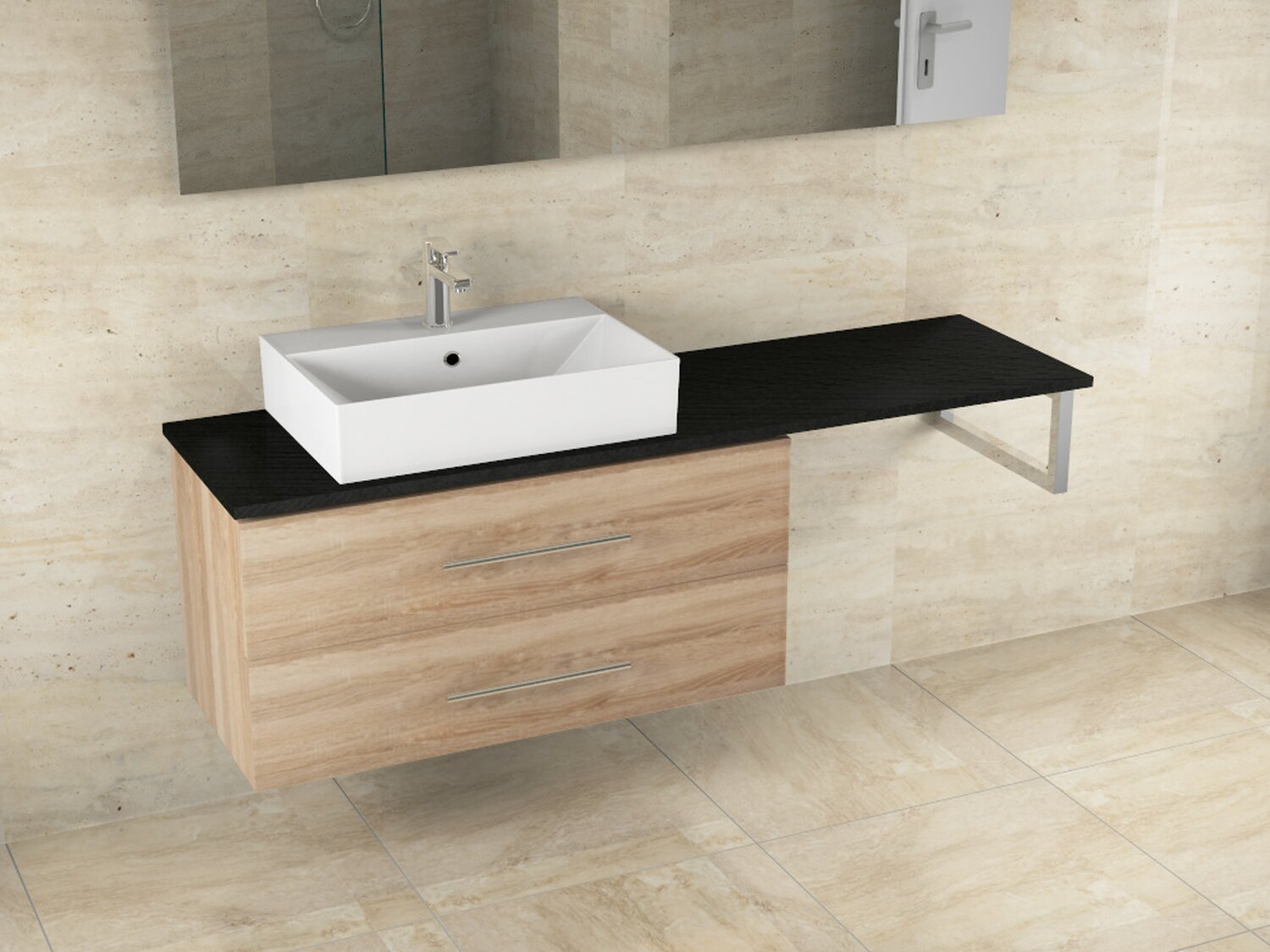 Flex Badm&ouml;bel 160, Eiche Gold, Keramik Waschbecken, Natursteinplatte