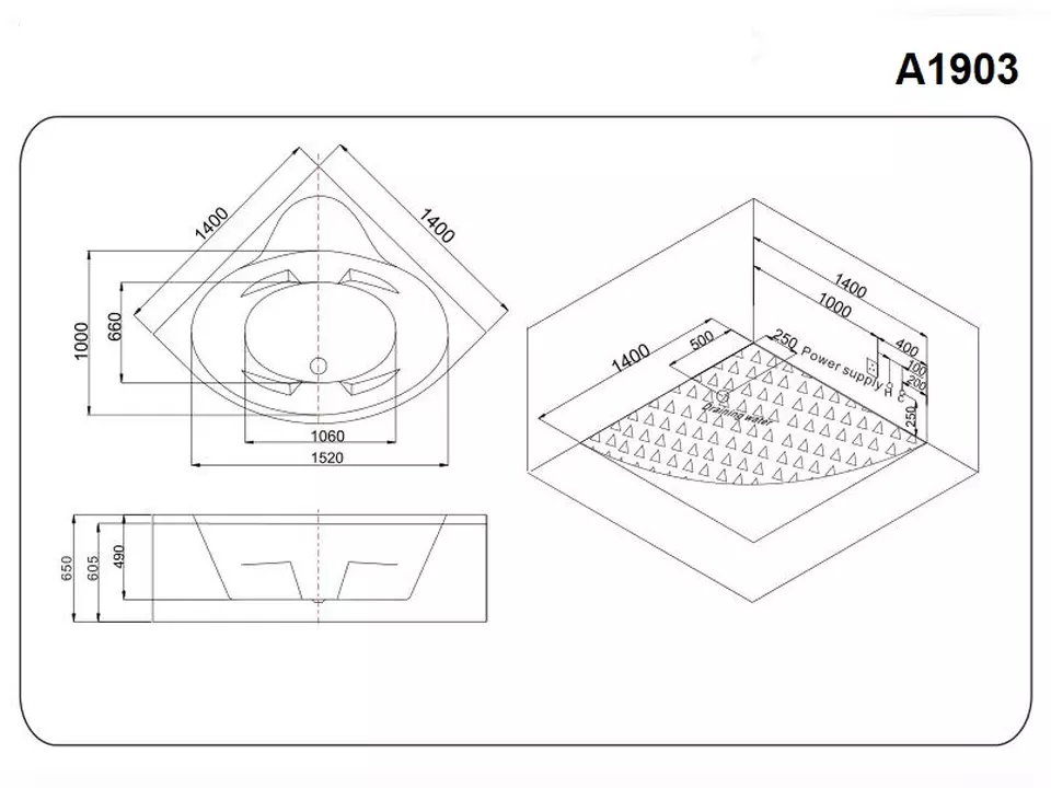Whirlpool 140cm Eck-Badewanne PRO.A1903