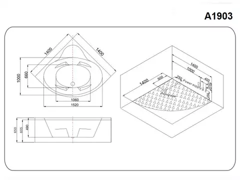 Whirlpool 140cm Eck-Badewanne PRO.A1903