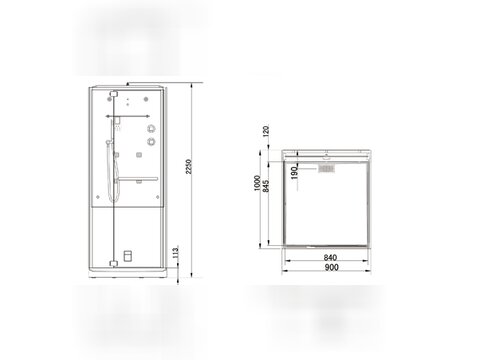 Dampfdusche B1202-1 225 x 100 x 90cm freistehendes Wandmodell