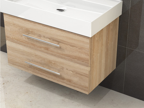 Flex Badmöbel 80, Eiche Gold, Keramik Waschbecken