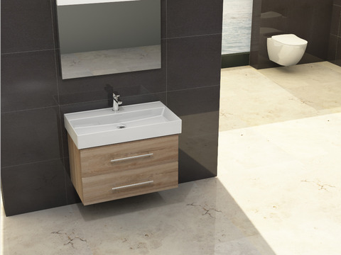 Flex Badmöbel 80, Eiche Gold, Keramik Waschbecken