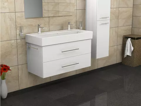 Flex Badmöbel 100, Weiß Hochglanz Lackiert,...