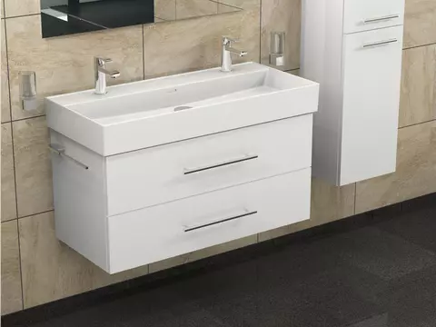 Flex Badmöbel 100, Weiß Hochglanz Lackiert,...