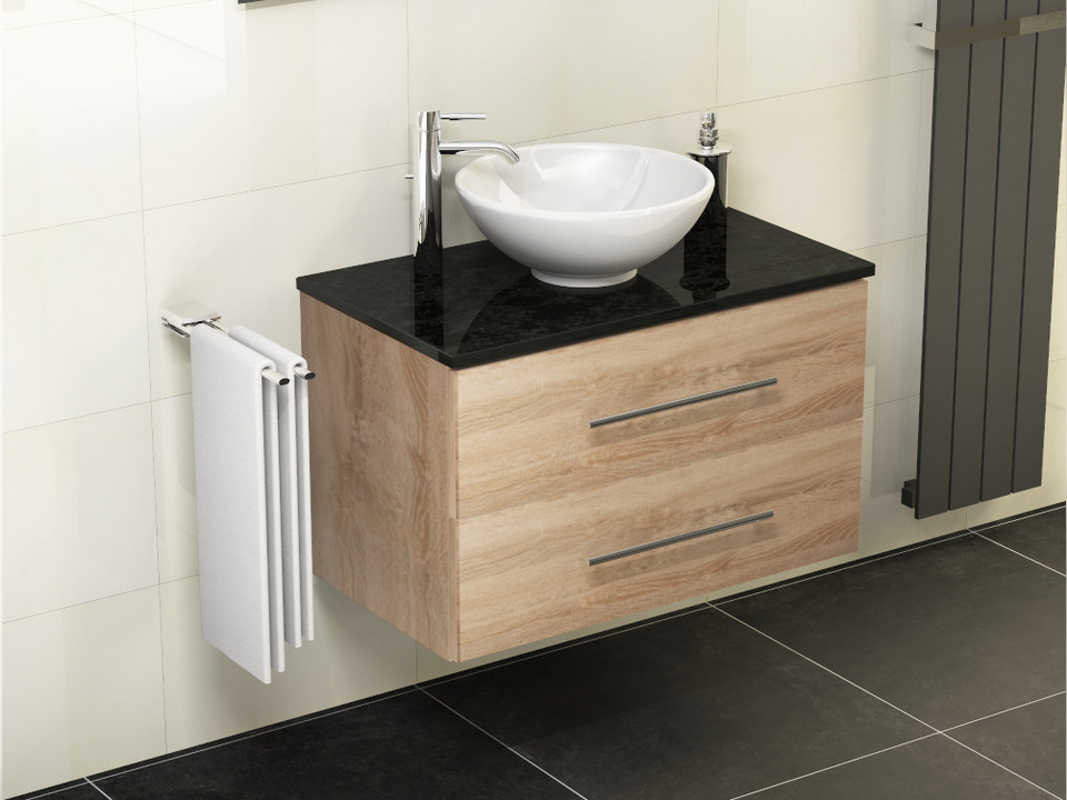 Flex Badm&ouml;bel 80, Eiche Gold, Keramik Waschbecken, Natursteinplatte