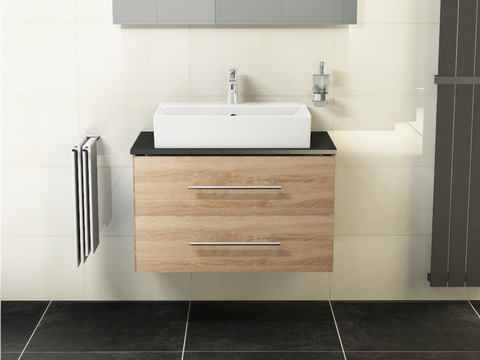 Flex Badmöbel 80, Eiche Gold, Keramik Waschbecken,...