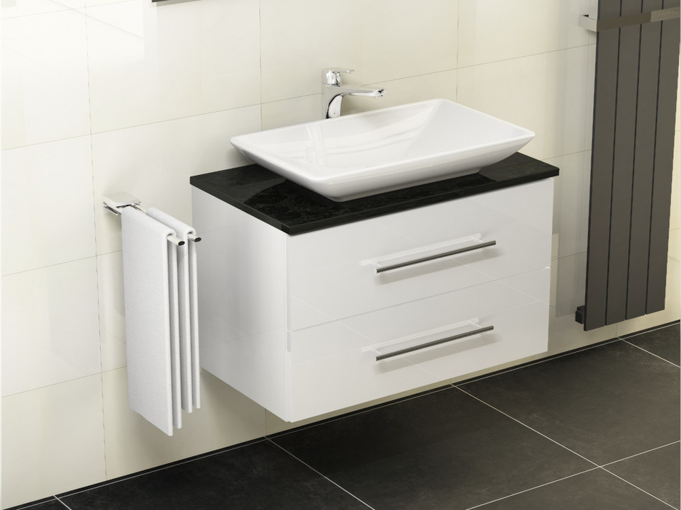 Flex Badm&ouml;bel 80, Wei&szlig; Hochglanz Lackiert, Keramik Waschbecken, Natursteinplatte