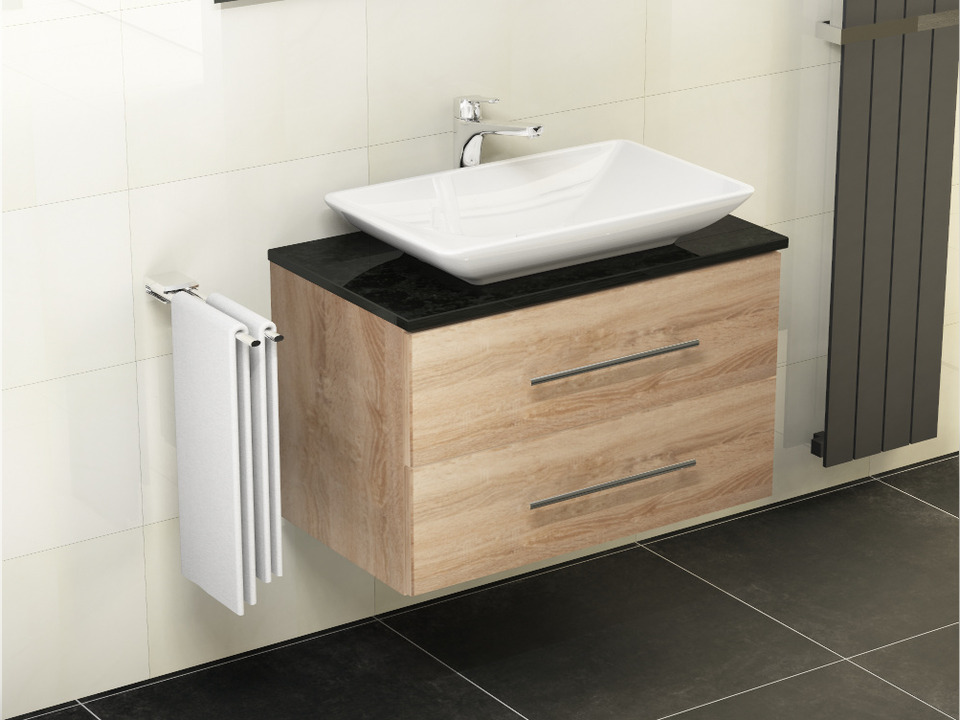 Flex Badm&ouml;bel 80, Eiche Gold, Keramik Waschbecken, Natursteinplatte