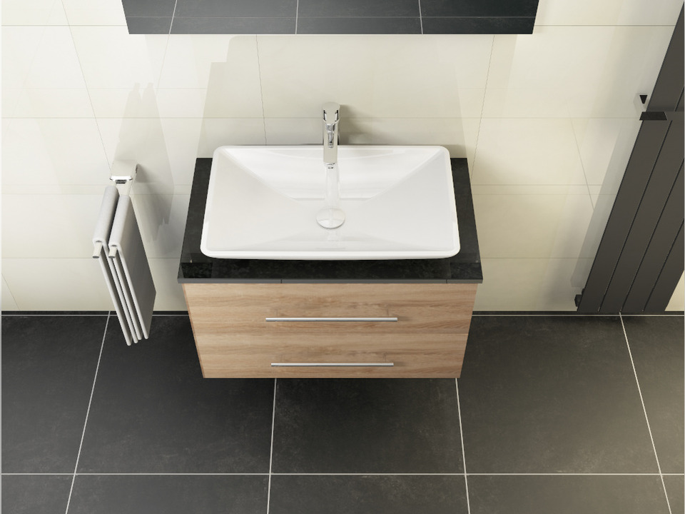 Flex Badm&ouml;bel 80, Eiche Gold, Keramik Waschbecken, Natursteinplatte