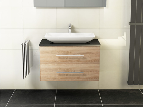 Flex Badmöbel 80, Eiche Gold, Keramik Waschbecken,...