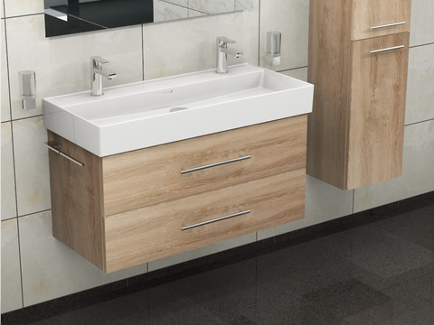 Flex Badmöbel 100, Eiche Gold, Keramik Waschbecken