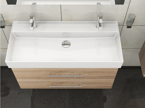 Flex Badmöbel 100, Eiche Gold, Keramik Waschbecken