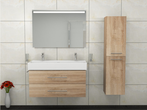 Flex Badmöbel 100, Eiche Gold, Keramik Waschbecken
