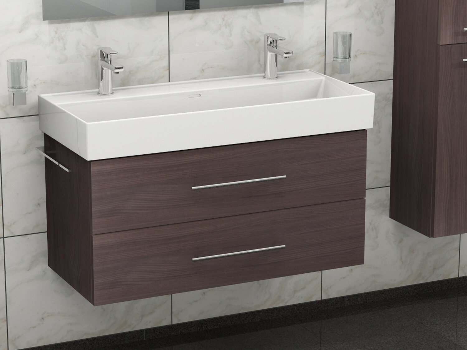 Flex Badm&ouml;bel 100, Hacienda Braun, Keramik Waschbecken