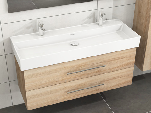 Flex Badmöbel 120, Eiche Gold, Keramik Waschbecken