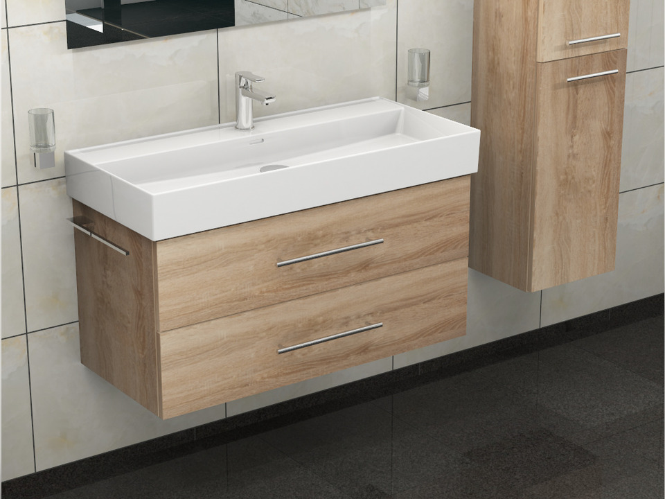 Flex Badm&ouml;bel 100, Eiche Gold, Keramik Waschbecken