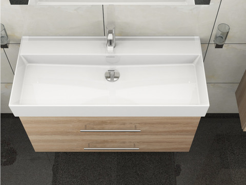 Flex Badmöbel 100, Eiche Gold, Keramik Waschbecken
