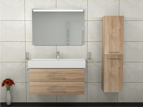 Flex Badmöbel 100, Eiche Gold, Keramik Waschbecken