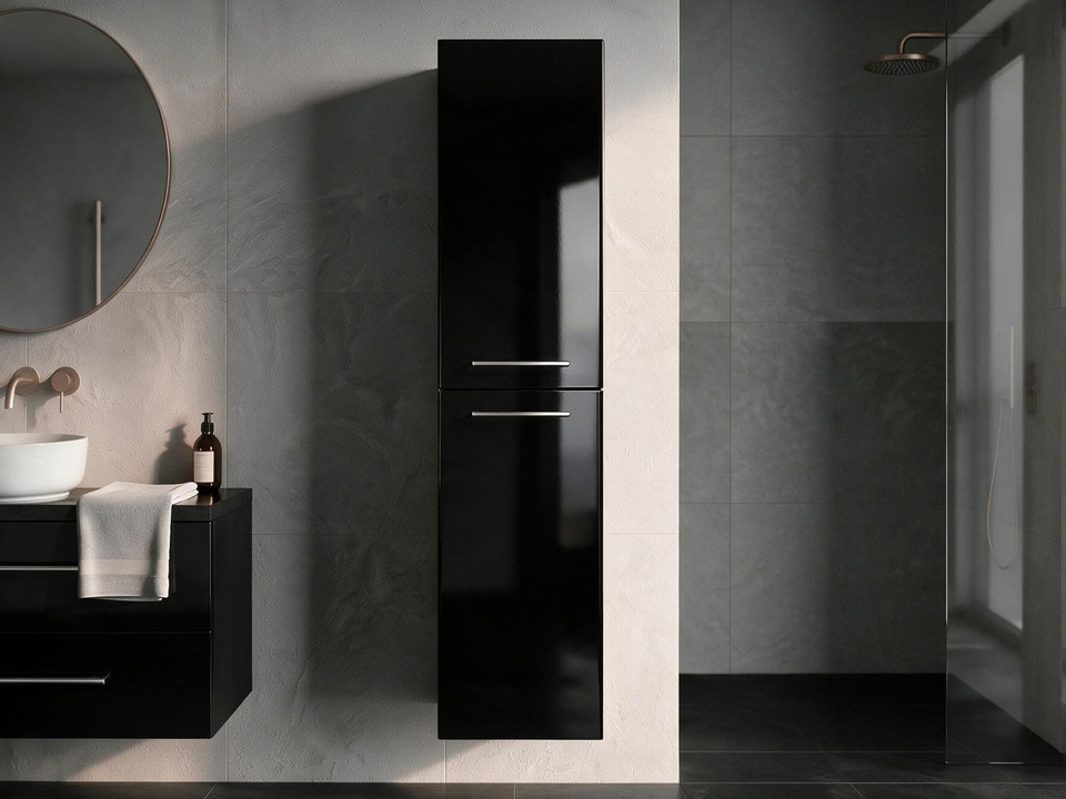 Aqua Bagno Seitenschrank Flex Serie schwarz hochglanz lackiert, (350x1400x300mm)