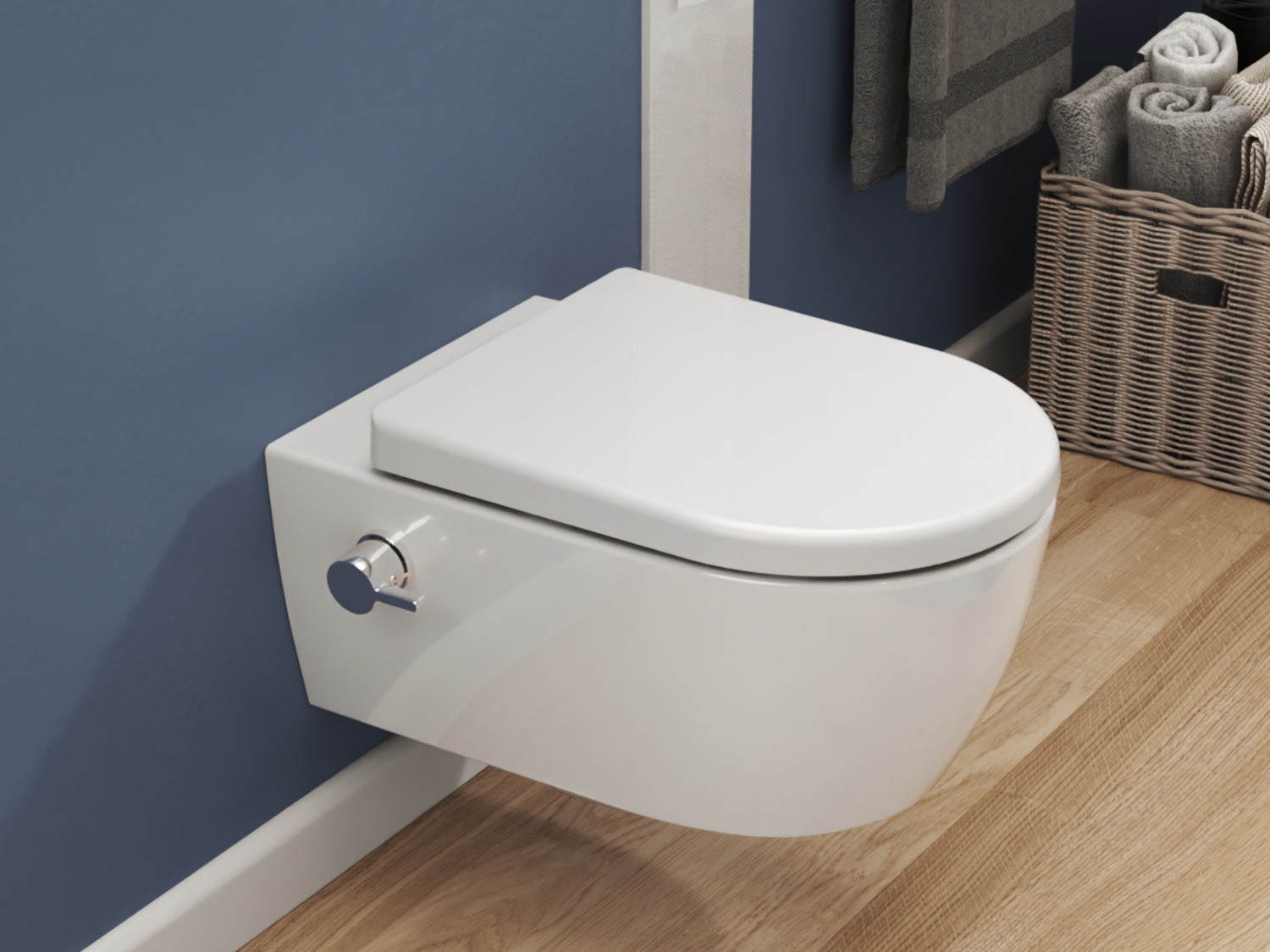 Wand Dusch WC Taharet - sp&uuml;lrandlos - mit abnehmbaren Softclose Toiletten-Sitz - Bidet - Keramik - ABWCSR003KTV