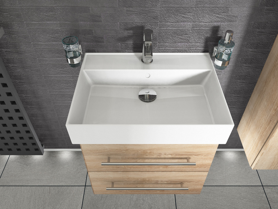 Flex Badm&ouml;bel 60, Eiche Gold, Keramik Waschbecken