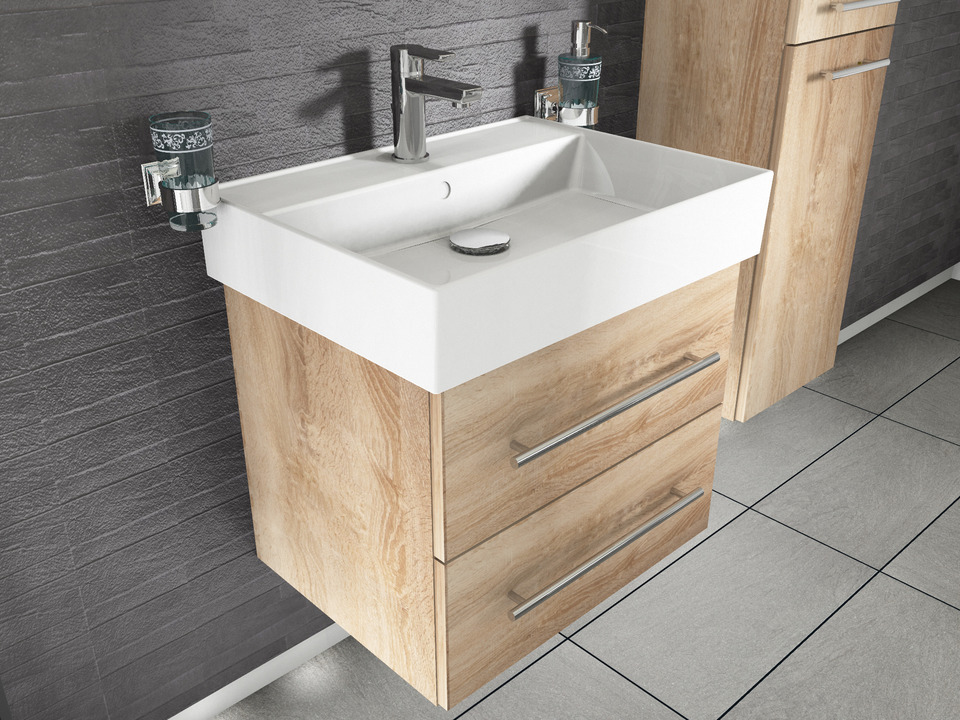 Flex Badm&ouml;bel 60, Eiche Gold, Keramik Waschbecken