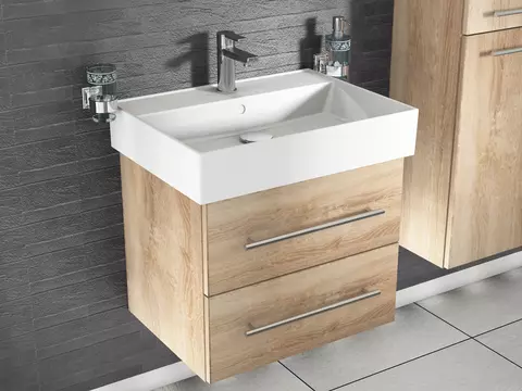 Flex Badmöbel 60, Eiche Gold, Keramik Waschbecken