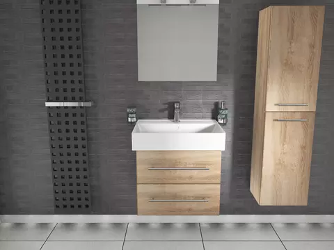 Flex Badmöbel 60, Eiche Gold, Keramik Waschbecken