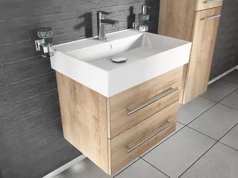 Flex Badmöbel 60, Eiche Gold, Keramik Waschbecken