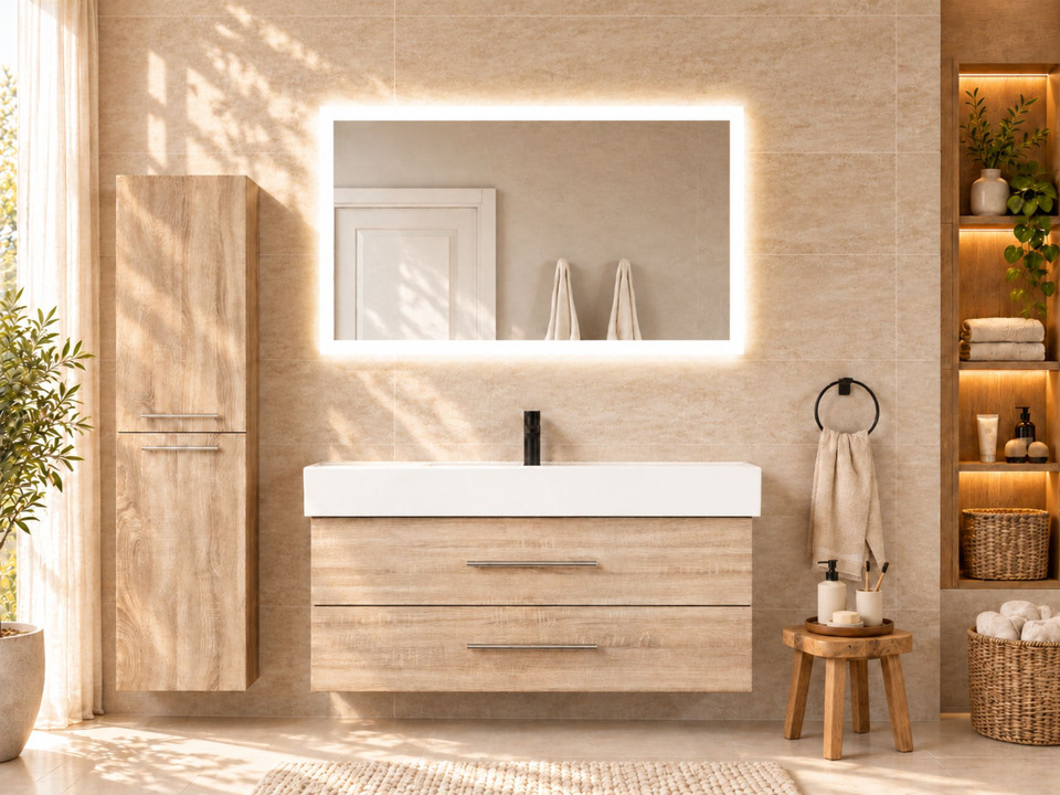 Flex Badm&ouml;bel 120, Eiche Gold, Keramik Waschbecken
