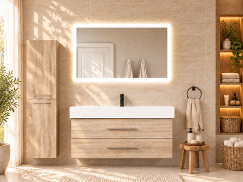Flex Badmöbel 120, Eiche Gold, Keramik Waschbecken