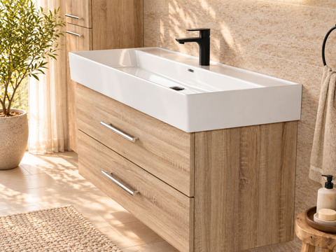 Flex Badmöbel 120, Eiche Gold, Keramik Waschbecken