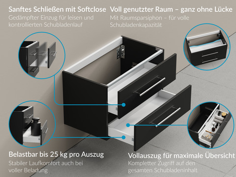 Flex Waschtischunterschrank 120, Schwarz Hochglanz Lackiert