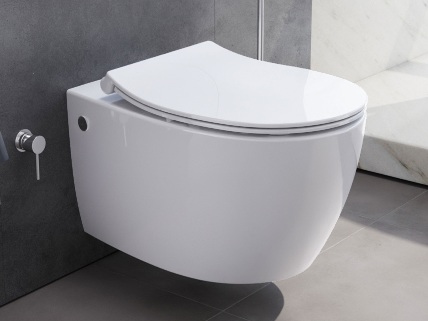 Wand Dusch WC Taharet - sp&uuml;lrandlos - mit abnehmbaren Softclose Toiletten-Sitz - Bidet - Keramik - 10.10.02.01.KTSLIM