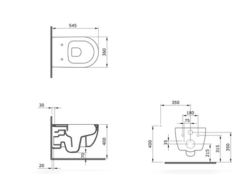 Wand Hänge WC Toilette - spülrandlos - inkl. abnehmbaren Softclose Toiletten-Sitz - Keramik - 011.1052.064K