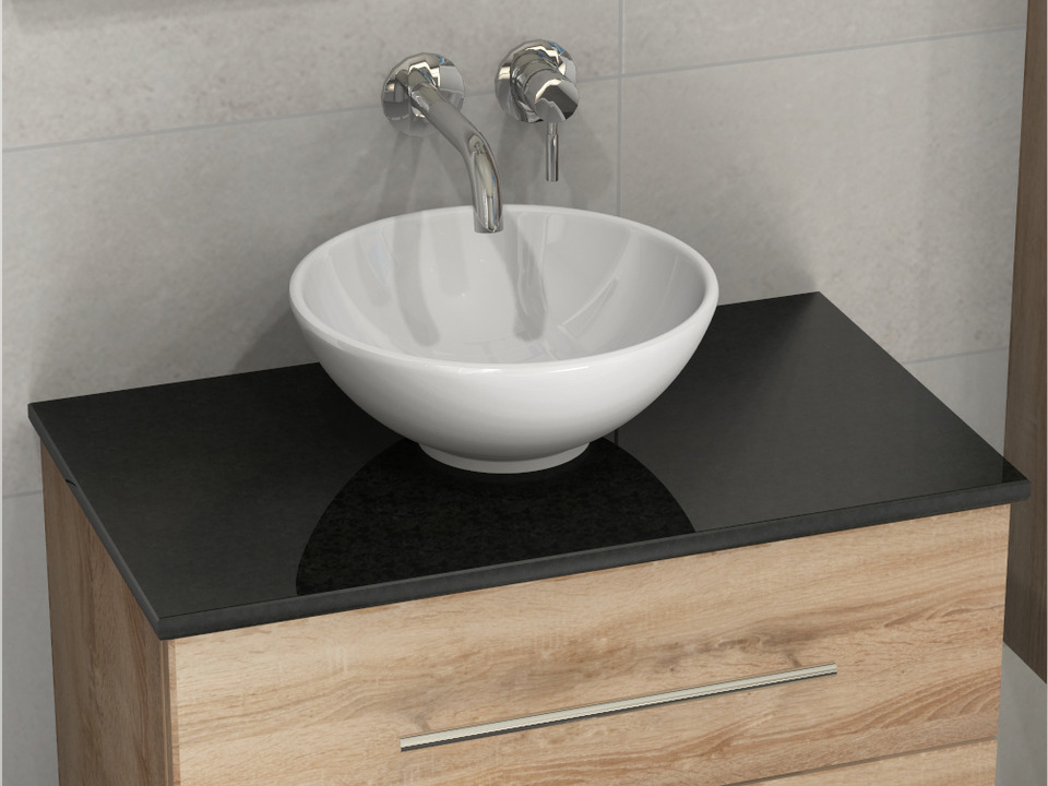 Flex Badm&ouml;bel 80, Eiche Gold, Keramik Waschbecken, Natursteinplatte