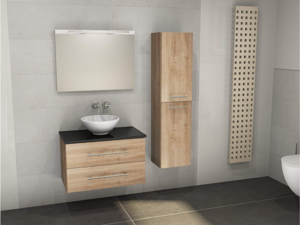 Flex Badm&ouml;bel 80, Eiche Gold, Keramik Waschbecken, Natursteinplatte
