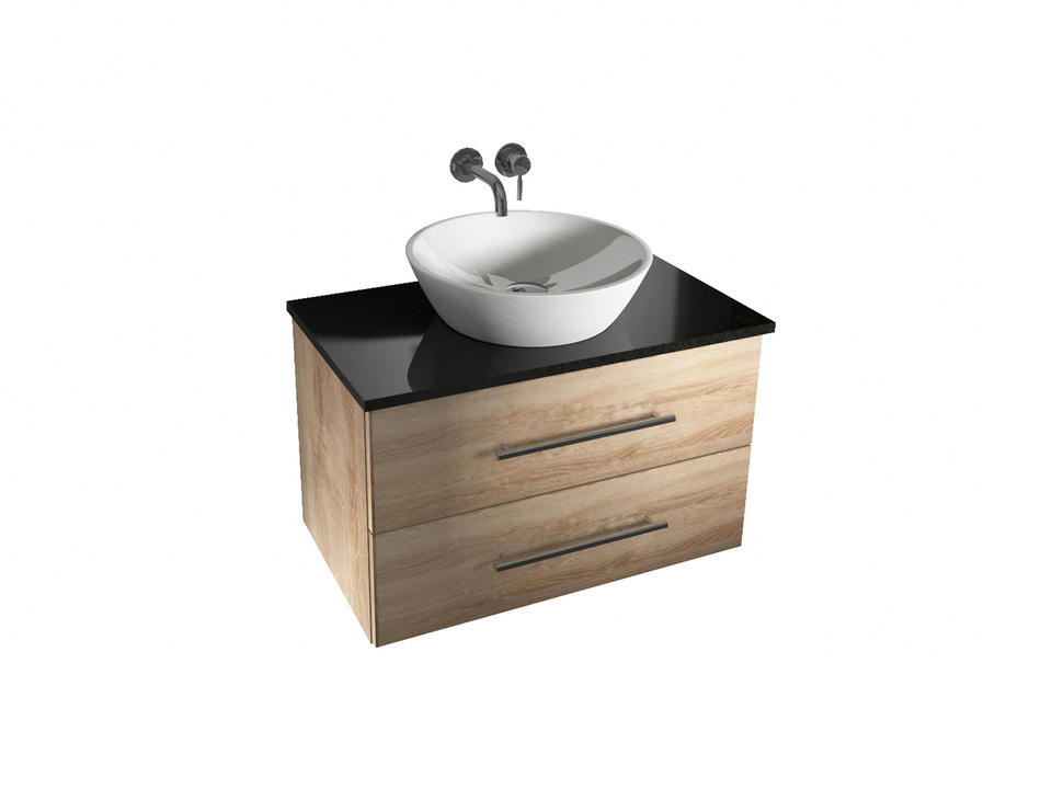 Flex Badm&ouml;bel 80, Eiche Gold, Keramik Waschbecken, Natursteinplatte