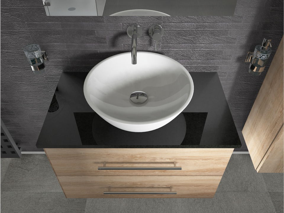 Flex Badm&ouml;bel 80, Eiche Gold, Keramik Waschbecken, Natursteinplatte